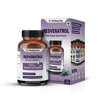 Vedapulse Resveratrol 1000mg with Grape Seed, Milk Thistle, Quercetin, NAC, Turmeric & Black Pepper – 90 Veg Capsules | Antioxidant & Heart Healt