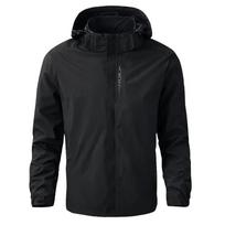 Men's Hooded Windbreaker with  EXPLORE  Zipper Pocket - Lightweight Outdoor Sports Jacket M juoda