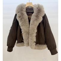 Womens Short Parka With Real Fox Fur Collar Thick Duck Down Cotton Winter Coat 2026 Fall XL gray