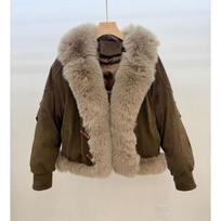 Womens Short Parka With Real Fox Fur Collar Thick Duck Down Cotton Winter Coat 2026 Fall Small gray