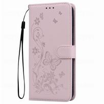 Drugelio odos atverčiamas dėklas telefonui Samsung Galaxy A36 A56 5G A26 A16 Honor X9C X7C Xiaomi Redmi 15 Note 13 14 Pro su dirželiu, pinigine, kortelių laikikliu Redmi Note 14 4G (164 mm) rožinė