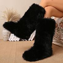 Women Knee High Fuzzy Faux Fur Boots Designer Flat Plush Warm Platform Shoes Ladies Soft Warm Comfortable Slip-on Boots Women 39 brown