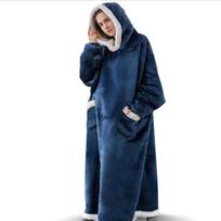Moteriškas itin ilgas flanelinis Kalėdinis pižamos chalato komplektas su vertikaliomis kišenėmis - storas, šiltas ir atsparus šalčiui Vacuum Length 150cm, With Hood 180cm black