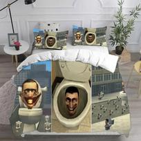 Game Skibidi Toilet Arale Bedding Set Print With Pillowcase Bed Duvet Cover Soft Single Double Queen Super King Size Kids Adult US Full(200*230cm)3pcs gray