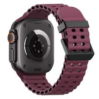 Ocean Silicone+Metal Buckle Strap For Apple Watch Band Ultra 3/2 49mm Sport Bracelet iWatch 11 10 9 8 7 6 SE 46mm 45mm 44mm Belt 44mm 45mm 46mm vyno raudonos spalvos