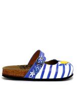 Goby Klumpės 'Women Calceo White Clogs WCAL2215 with blue stripes and lemons' mėlyna