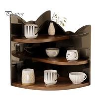 Removable Storage Cabinets Corner Cup Holder Shelf 3-Tier Wood Kitchen Organizer for Rack Mugs Coffee Cups Space-Saving Desktop Countertop Country Cat ruda