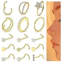 15Pcs Nose Piercing Jewelry Double Nose Rings Mixed Piercing Studs Body Clips Hoop  New Year Gifts auksas