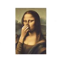 Funny Mona Lisa Pinching Nose Oil Painting Canvas Wall Art Wood Frame Poster Print Bathroom Wall Decors for Humor Lover 11.8x15.7in black