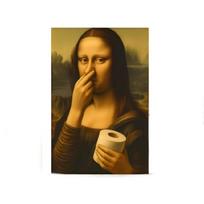 Funny Mona Lisa Pinching Nose Oil Painting Canvas Wall Art Wood Frame Poster Print Bathroom Wall Decors for Humor Lover 11.8x15.7in
