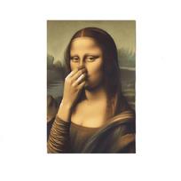 Funny Mona Lisa Pinching Nose Oil Painting Canvas Wall Art Wood Frame Poster Print Bathroom Wall Decors for Humor Lover 15.7x23.6in