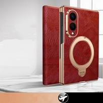 Samsung Galaxy Z Fold8 Fold 8 Wide Ultra natūralios odos atverčiamas dėklas Retro aliejaus vaško prabangus karvės odos stovas Telefono dangtelis Fold8 Galaxy Z Fold8 raudona