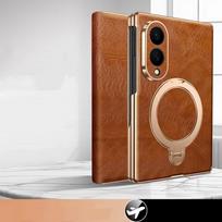 Samsung Galaxy Z Fold8 Fold 8 Wide Ultra natūralios odos atverčiamas dėklas Retro aliejaus vaško prabangus karvės odos stovas Telefono dangtelis Fold8 Galaxy Z Fold8 ruda