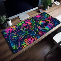 Neon Game Controller Large Gaming Mouse Pad Colorful CyberCity NonSlip Extended Keyboard Desk Mat For Gamers Pc Laptop 800x300x2mm blue