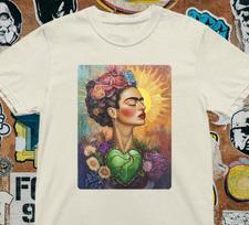 Frrida Kahlo Inspired T-Shirt Colorful Boho Woman Portrait Tee Surreal Floral XXXL brown