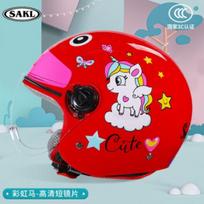 Kids Half Helmet Electric Scooter Motorcycle 3C Certified ABS Safety Winter Warm Unisex Child 3C Ladybug Red - Short Visor white