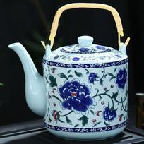 Blue & White Large Capacity Ceramic Teapot - High Temp Resistant, Retro Style, Single Large Size, Ideal for Water Brewing. 2000ml white