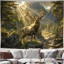 Forest Stag Tapestry, Calming Print with Majestic Deer & Sunlit Woods, Wall Decor for Bedroom, Serene Nature-Inspired Bohemian 150X200CM brown