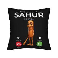 Surreal Italian Brainrot Meme Selfie Tung Tung Tung Sahur  Pillowcase Cushion Cover Decoration  Pillow Case Cover Home Zipper 30cmx30cm(12x12Inch) brown
