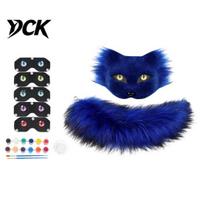 DIY Craft Kit for Kids Therian Masque Kit, Plush Furry Fox/Cat Animals with Creative Painting Set Costumes Eye Mesh, Tail Christmas Halloween mėlyna