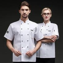Ilgarankės kvėpuojančios tinklinės virėjo darbo drabužiai Virėjo kostiumas Virėjo uniforma Restoranas XXXL-Short&White white