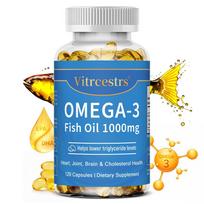 Vitrcestrs Omega-3 Fish Oil 1000mg Capsules, EPA & DHA Omega 3 Supplement,120 Capsules gray