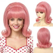 HAIRJOY Synthetic Hair Short Bob Wig with Bangs for Women 60s 70s Retro Beehive Bouffant Wigs Vintage Costume Wig for Halloween 14inches beige