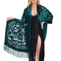 Long Tassels Women's Shawl Fringed Shoulder Wrap Ethnic Chinese Chipao Shawl Elegant Headscarf for Special Occasion gray