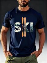 Men's Skiing & Snowboard Graphic T-Shirt - Short Sleeve Breathable Round Neck Top with Winter Sports Print XXXXL black