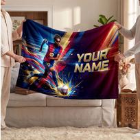 Lamine Yamal Personalized Fleece Blanket With Football Logo, Custom Name Text Soft Warm Home Throw Blanket 80cmx120cm blue