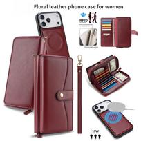2 in 1 Detachable Flip Multi-card Wallet Leather Case for iPhone 17 Pro max 16 15 14 Shockproof For Magsafe Strap RFID Cover iPhone 16 Pro gray