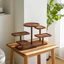 Tiered Display Stand MultiTier Wooden Solid Wood Desktop Organizer Rack for Balance_Walnut
