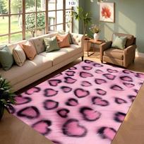 Pink Heart Leopard Print Area Rug Soft Non Slip Living Room Decor Carpet Romantic Artistic Home Decor Floor Protection Mat 50x80cm gray