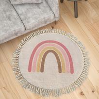 Small Circle Area Rug Polyester Rainbow Carpet for Laundry Entryway Playroom White Diameter 60cm White Diameter 80cm