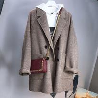 Womens Herringbone Wool Blend Coat Winter Loose Fit Oversized Blazer Jacket With Notched Lapel 4XL Recommended for bust 161-175cm gray