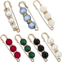7PCS Metal Clothing Safety Pins 7Color Faux Pearl Decorative Pins Sweater Shawl Clip  for Women beige