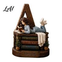 Decorative Wood Signs for Readers Wooden Book Lovers Figurine Reading Girl Personalized Desktop Bookshelf Decor with Room Shelf Ornaments Stacked 15cm K