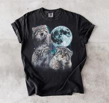 Pallas Cat Manul Moon Graphic Tee, Starry Night Animal T-shirt S gray