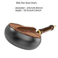Nelipnus Wok keptuvė medine rankena indukcinei viryklei virimui be dangos dujinė kinų Wok plokščiadugnė virtuvei stovyklavimui 11Inches With Wooden Lid brown