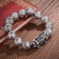 Fortune, Money, Pixiu, Bagua Bracelet, Men's and Women's Prayer Beads, Retro 20CM sidabras
