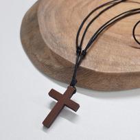 Adjustable Wood Cross Leather Strap Necklace Room Mirror Hanger brown