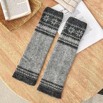 Women's Gray Fair Isle Wool Pom-Pom Leg Warmers - Retro Slimming Thick Snow Boot Covers for Autumn/Winter 2025 One Size pilka spalva