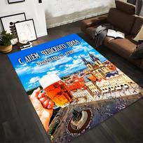 Spalvingas Prahos miesto vaizdas su alaus bokalu ir šventiniu čekišku tekstu1Ryškus dizainas, tinkamas naudoti kaip neslystantis11kambario ir miegamojo sofoms 40x60cm( 15x23in ) blue