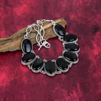 Sidabrinio blizgesio obsidianas Rankų darbo brangakmenių papuošalai, 925 kieto sterlingų sidabro karoliai Unikalus dizainas Papuošalai, Moterims 18 Inches With Adjustable Chain black
