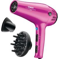 Piece Conair Hair Dryer with Foldable Cord, 1875W Blow, 3 Heat Levels, 2 Speeds, and Concentrator Attachment, Ionic Tourmaline Technology, Pink pink