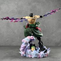 Anime One Piece Roronoa Zoro Action Figure with Two Heads Manga One Piece Figurine 24cm Collection Model GK Statue Peripheral gray