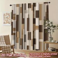 2PCS Digital Printed Curtains, Wood Tone Geometric Pattern, Beautiful Window Drapes for Living Room Bedroom Home Decor 60x150cmx2&Rod pocket &2 panels gray