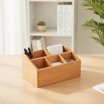 Cherry Wood Desktop Storage Organizer Elegant Tabletop Sorter Compact 240x150x85mm