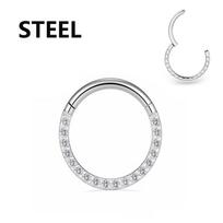 Stainless Stee Hinged Segment Hoop CZ Stone Nose Ring Nipple Ear Cartilage Tragus Helix Lip Earring Piercing Body Jewelry Steel CC008 10mm