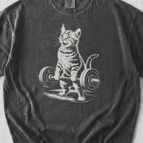 Funny Cat Gym T-Shirt Cute Kitten Lifting Weights Shirt Animal Workout Shirt Deadlift Cat Meme Tee S